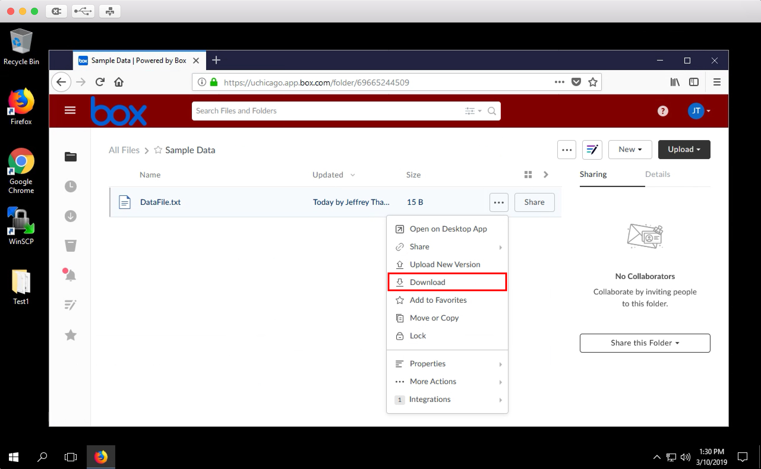 screenshot showing VMware Horizon data transfer