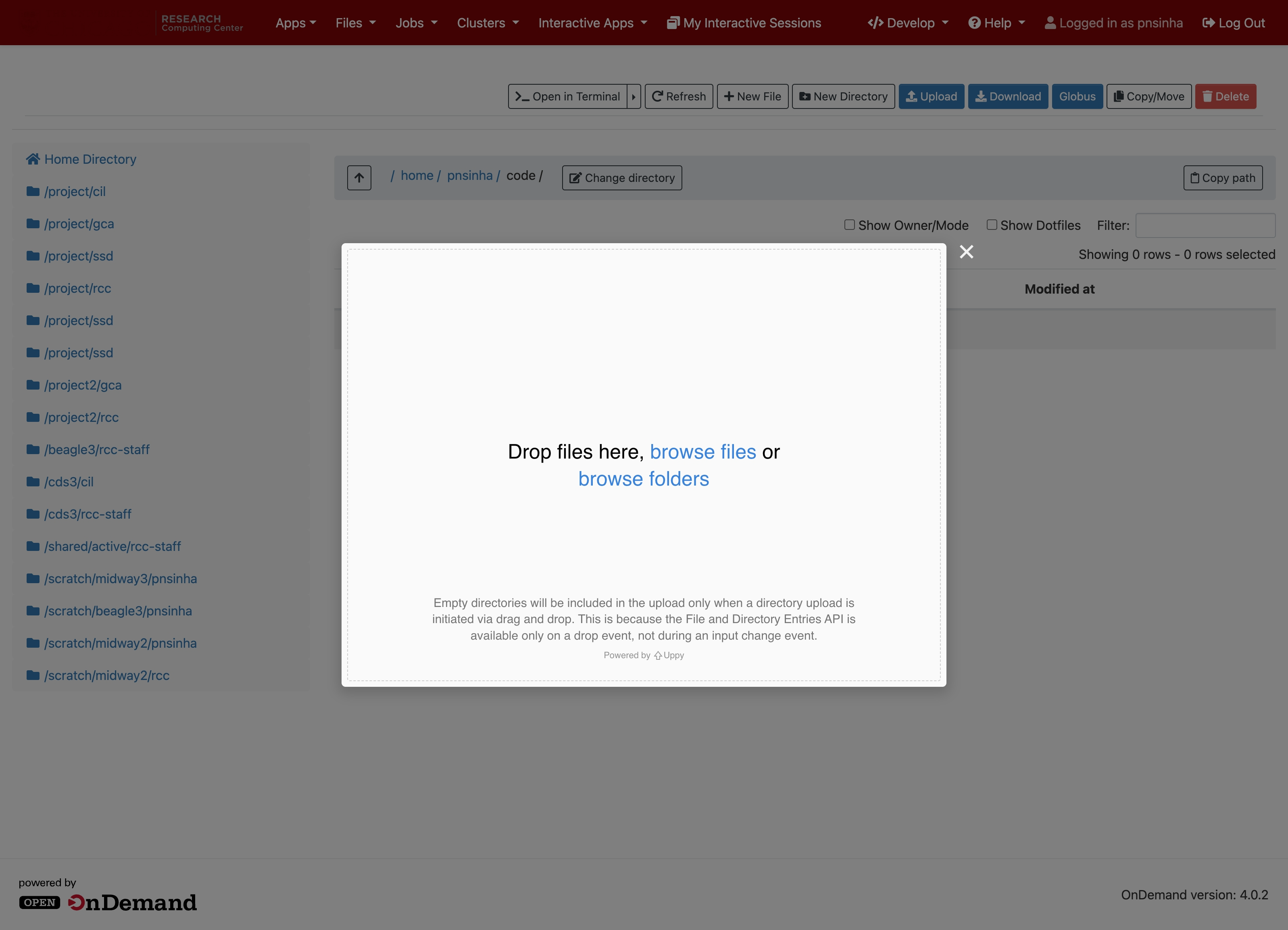 OOD File Manager with Upload dialog