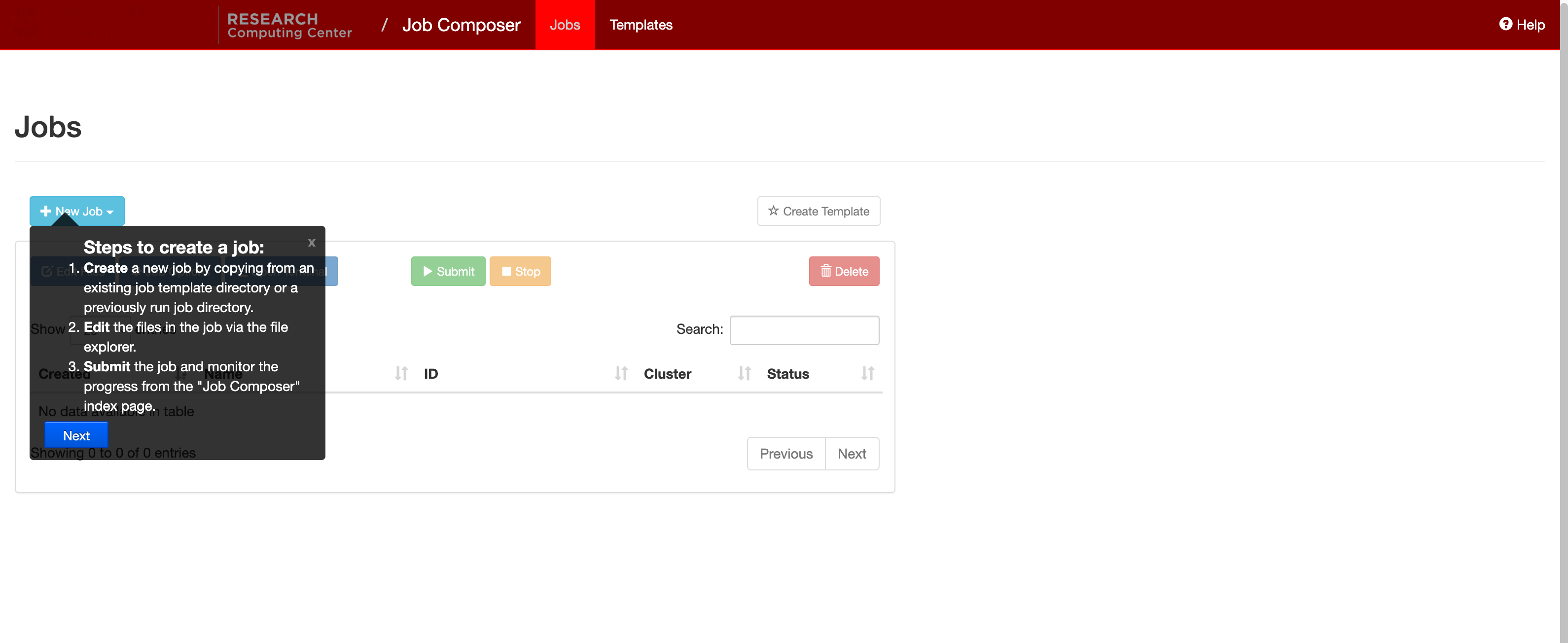 OOD Job Composer interface
