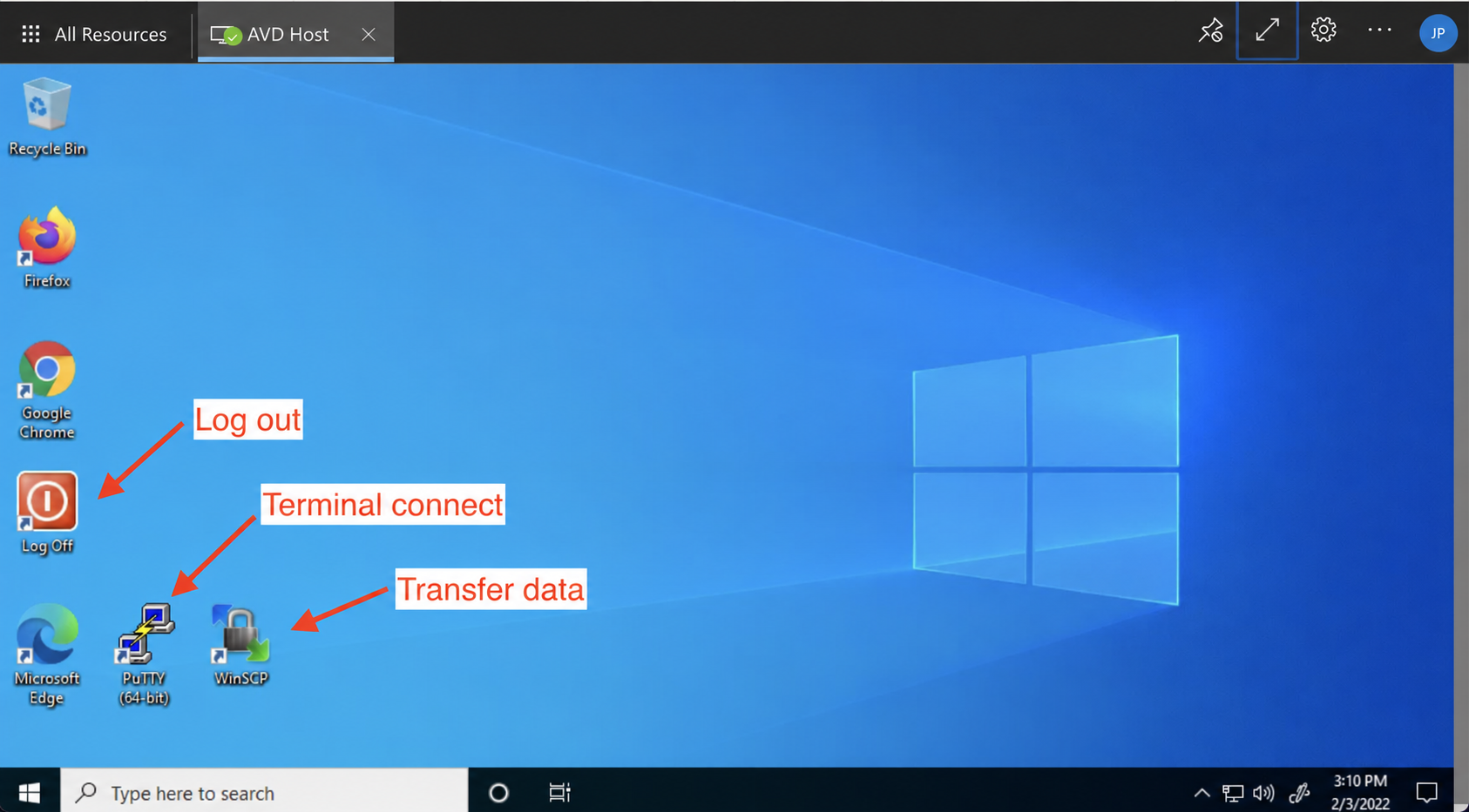 Screenshot showing AVD Desktop