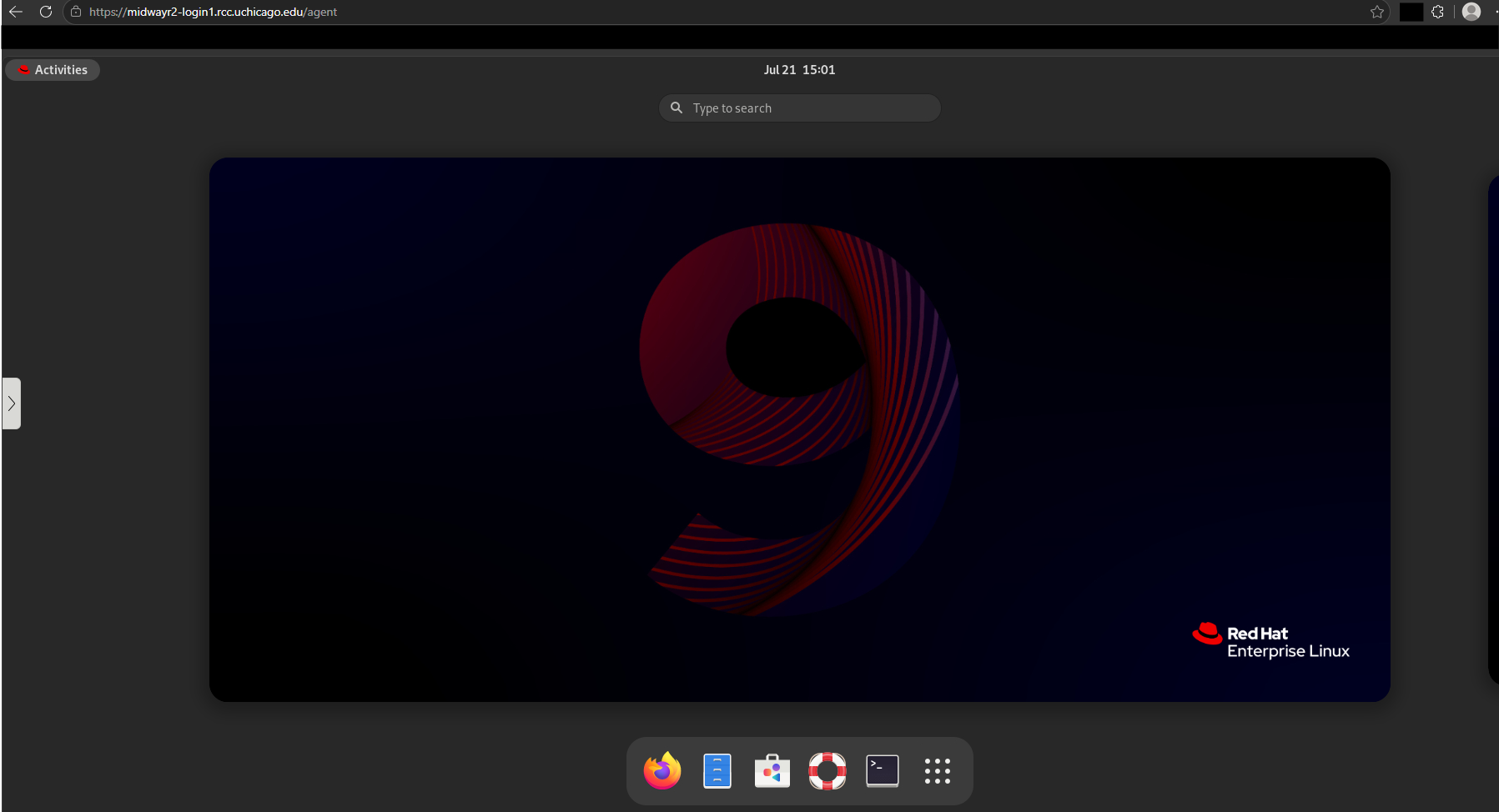 Screenshot showing ThinLinc terminal launch